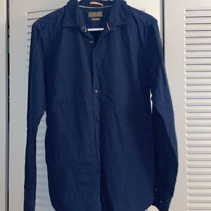 Denim & Flower Shirt Mens Medium Blue Dotted Button Up Slim Fit